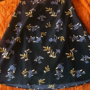 Ann Taylor Factory Blue and Gold A-Line Skirt Knee-Length